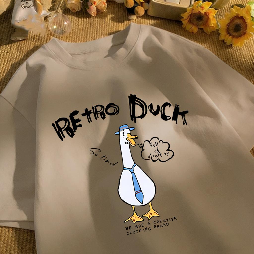 Retro Duck We Are A Creative T Shirt Unisex Summer All-Match Tee O-Neck Fashion Short Sleeve Cotton Loose Unisex Colour T-Shirts