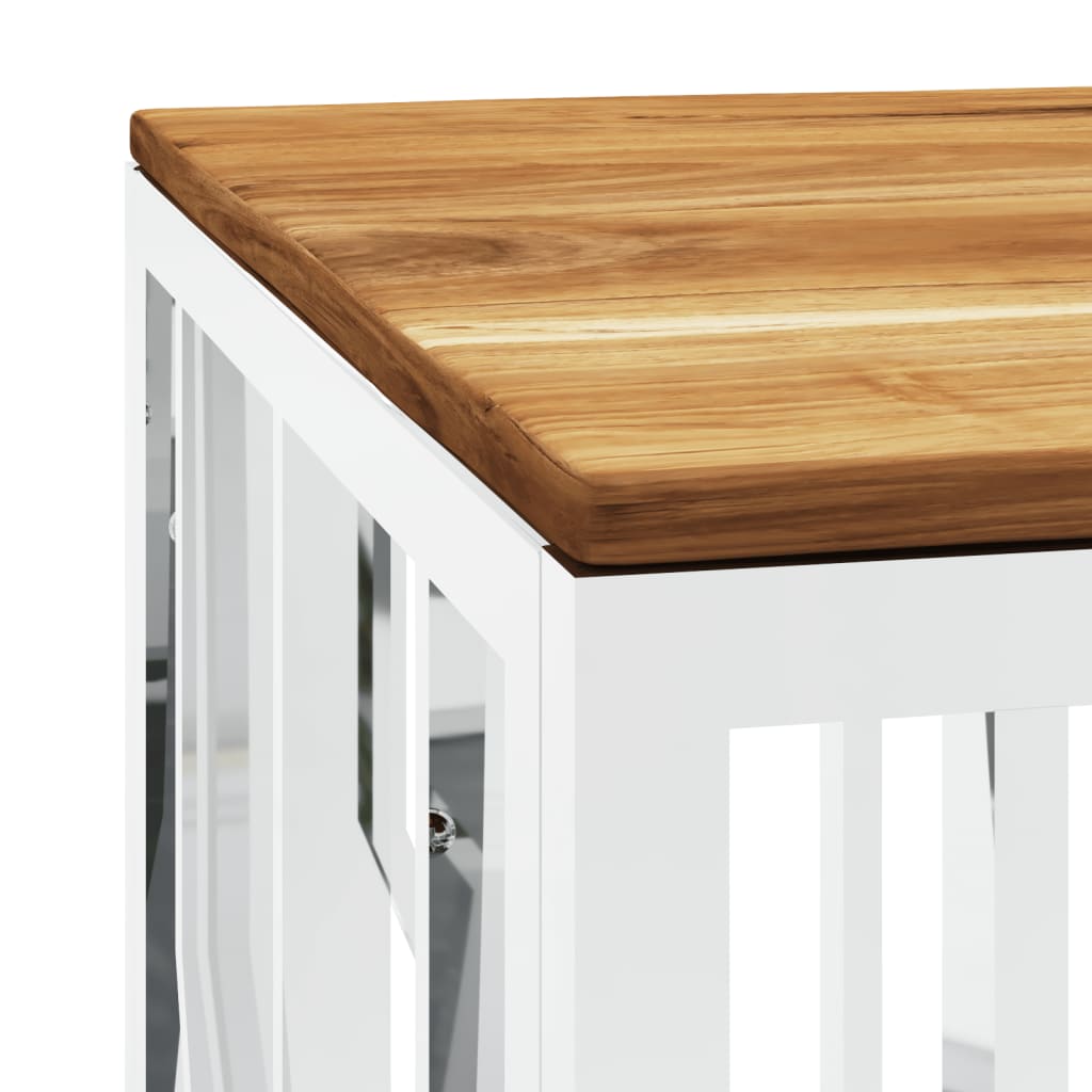 Coffee Table In Silver Stainless Steel and Solid Acacia Wood