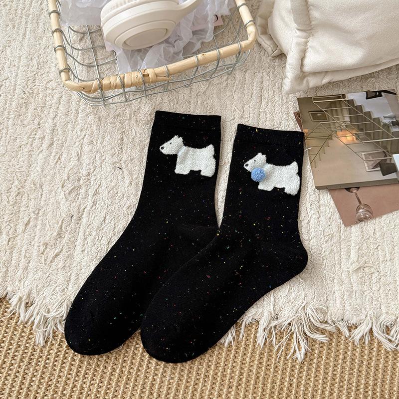 Female Spring and Autumn Sweet Idea Yarn Stereoscopic Bow Cartoon Fusing Animal Boneless Tube Socks