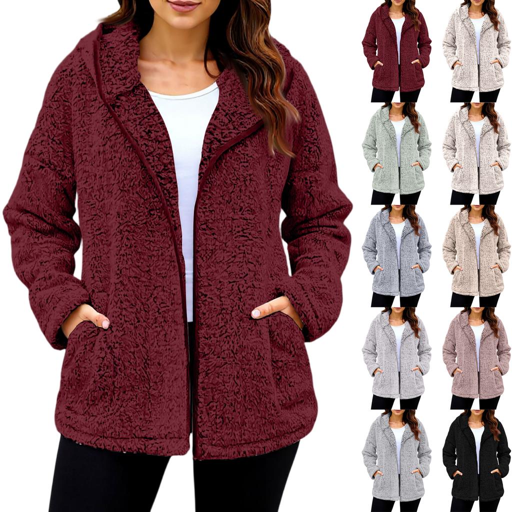 Fasjonabel dameklær Vinter Tykk Plysj Langermet Kåpe