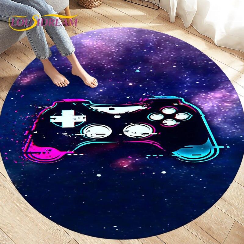 Cartoon Gamer Game Controler Area Koberec,Koberec s kulatým kobercem do obývacího pokoje Ložnice Dekorace,Děti si hrají plazící se protiskluzová podložka na podlahu