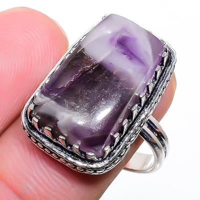 Handgefertigter Salbei-Amethyst-Edelstein-Schmuckring aus 925er-Sterlingsilber, 7 Z2m24