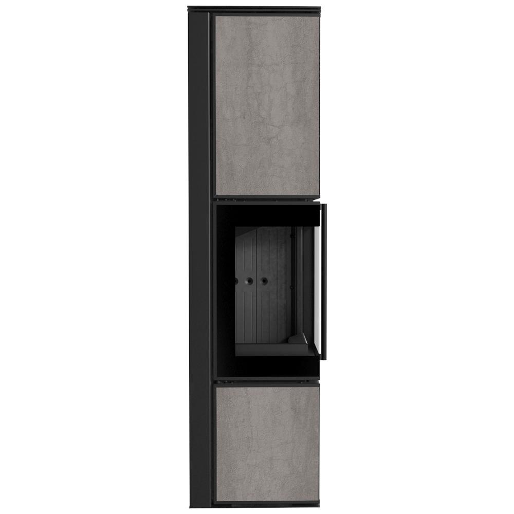 Wood Burning Steel Stove KRATKI TORA/L 8 kW Ø 150 Quartz Sinter NATURALI PIETRA DI SAVOIA GRIGIA BOCCIARDATA Black Thermotec Self Closing Door