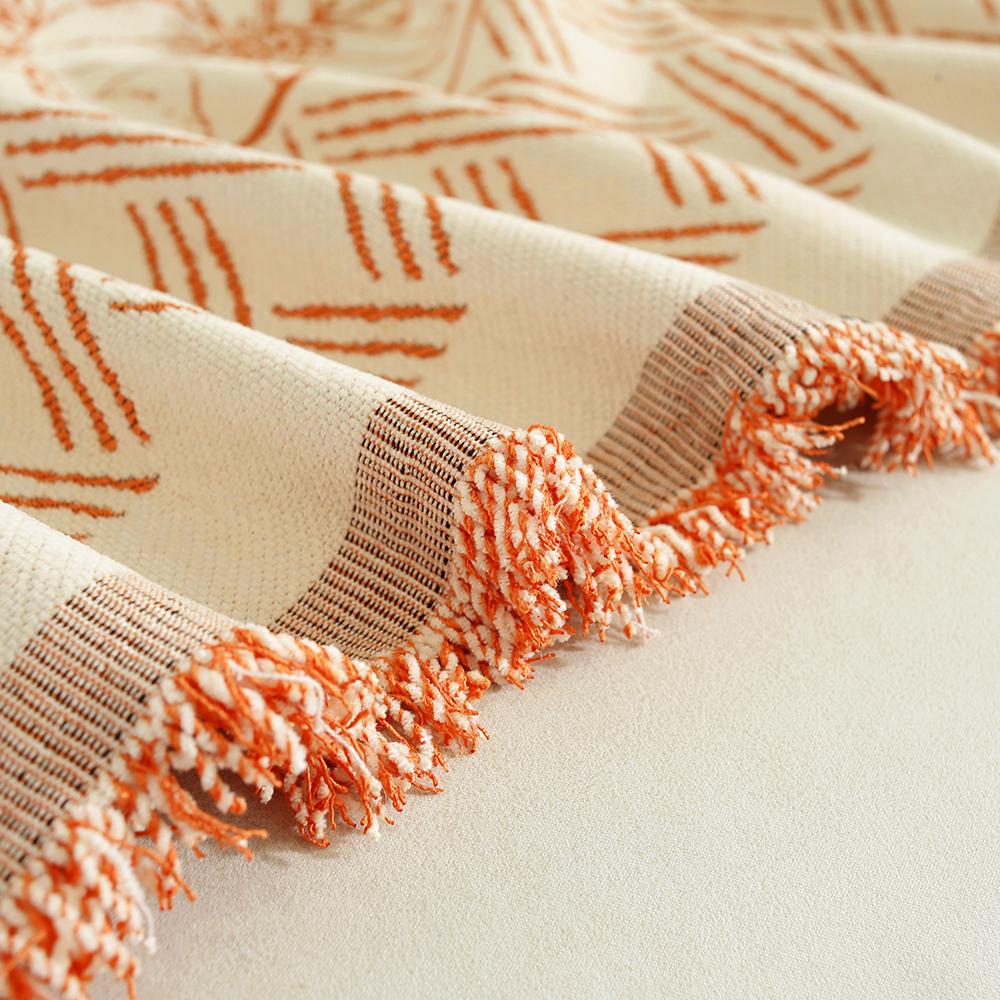 Autumn Orange Flower Chenille Sofa Towel for the Living Room, Nordic Style Home Decor with Tassel Edges, Three-Seater Sofa Set