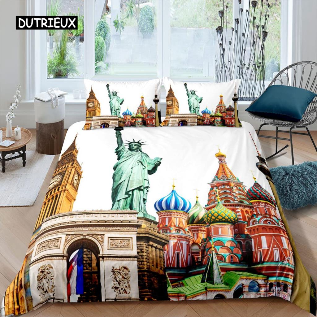 Statue of Liberty Bed Cover Package World Famous Building Bed Linen Package for Boys Girls Premium Microfiber Brand New York Landmark Comforter Cover