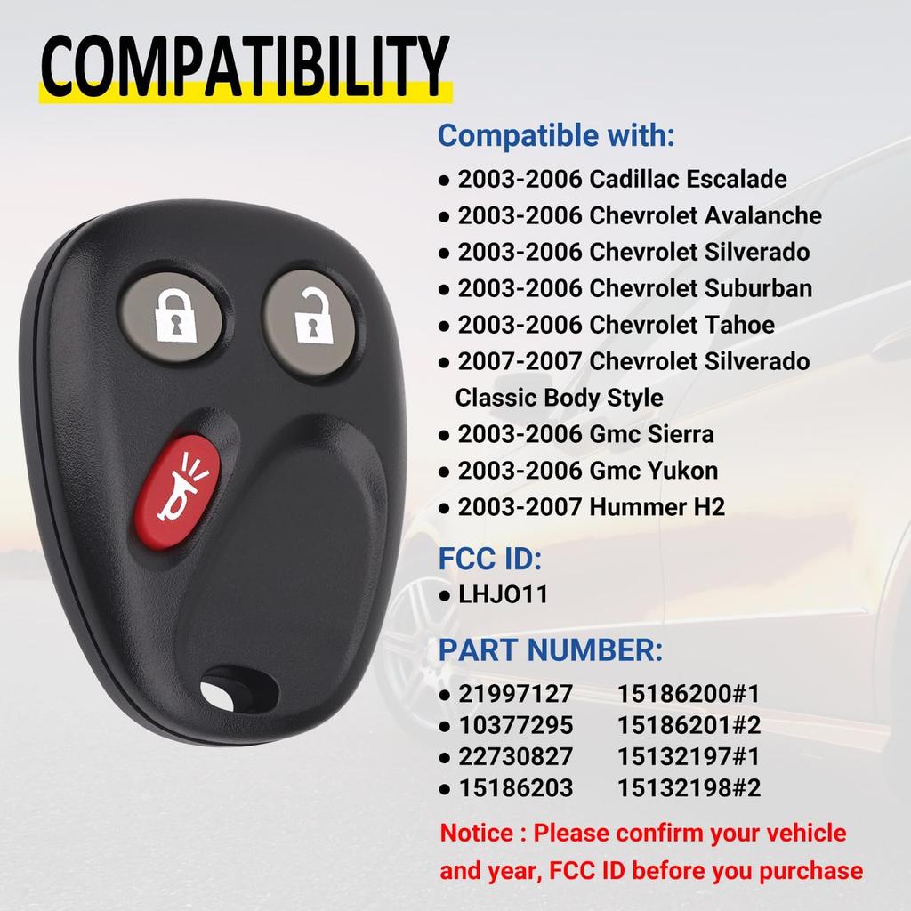 Key Fob Replacement for 2003-2006 Chevy Silverado Suburban Avalanche Tahoe SSR Equinox/ 03-06 Gmc Sierra Yukon XL/ 03-06 Hummer H2/ 04-07 Saturn Vue/