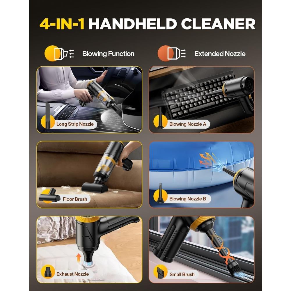 Handheld Vacuum Cleaner 21000Pa Suction with Brushless Motor, 4-in-1 Portable Mini Car Vacuum with 2 Suction Modes, Cordless Vac