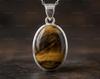 Natural Tiger's Eye Sterling Silver Pendant Necklace, Statement Gemstone Jewelry
