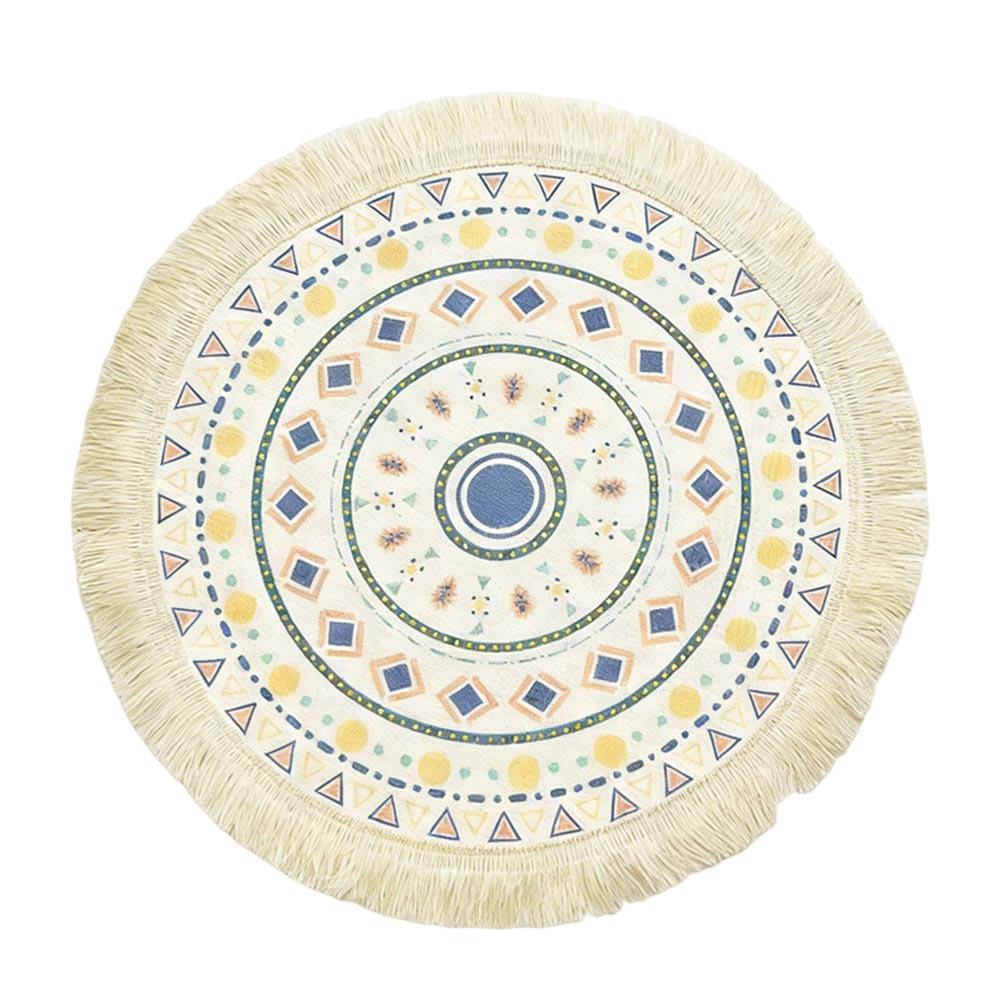 Retro Heat Resistant Bohemian Placemat Weave Jute Round Woven Placemat Non-Slip Tassel Woven Mat Birthday Decoration L
