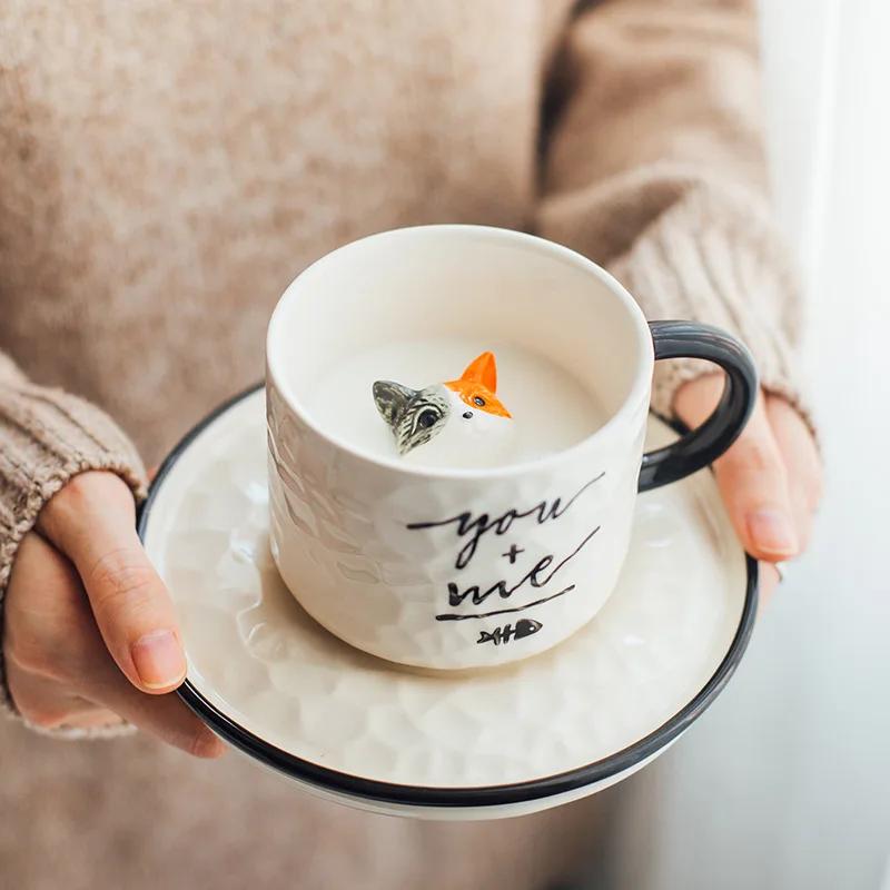 Cute Kitten Ceramic Cat Claw Cup Cup Bottom Animal Water Cup  Cat Cup Coffee Three-dimensional Cup