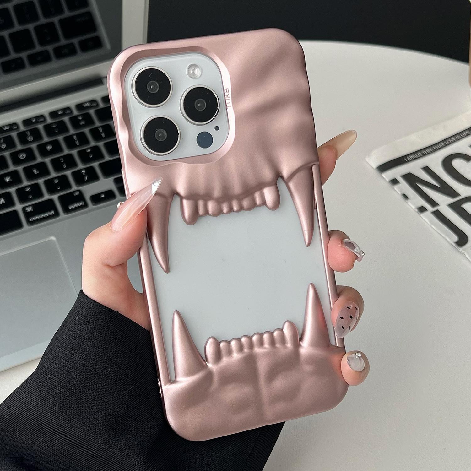 

For iPhone 16 Pro Case TPU Protective Phone Cover Hollow Wrinkle Tiger Tooth Design Matte Pink