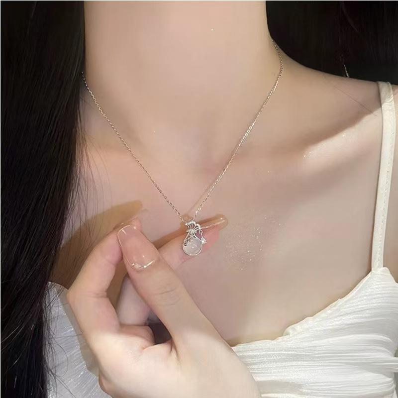 S925 Sterling Silver Ruyi White Chalcedony Lucky Bag Necklace - Niche Design Gift for Women, Friends, or Girlfriend