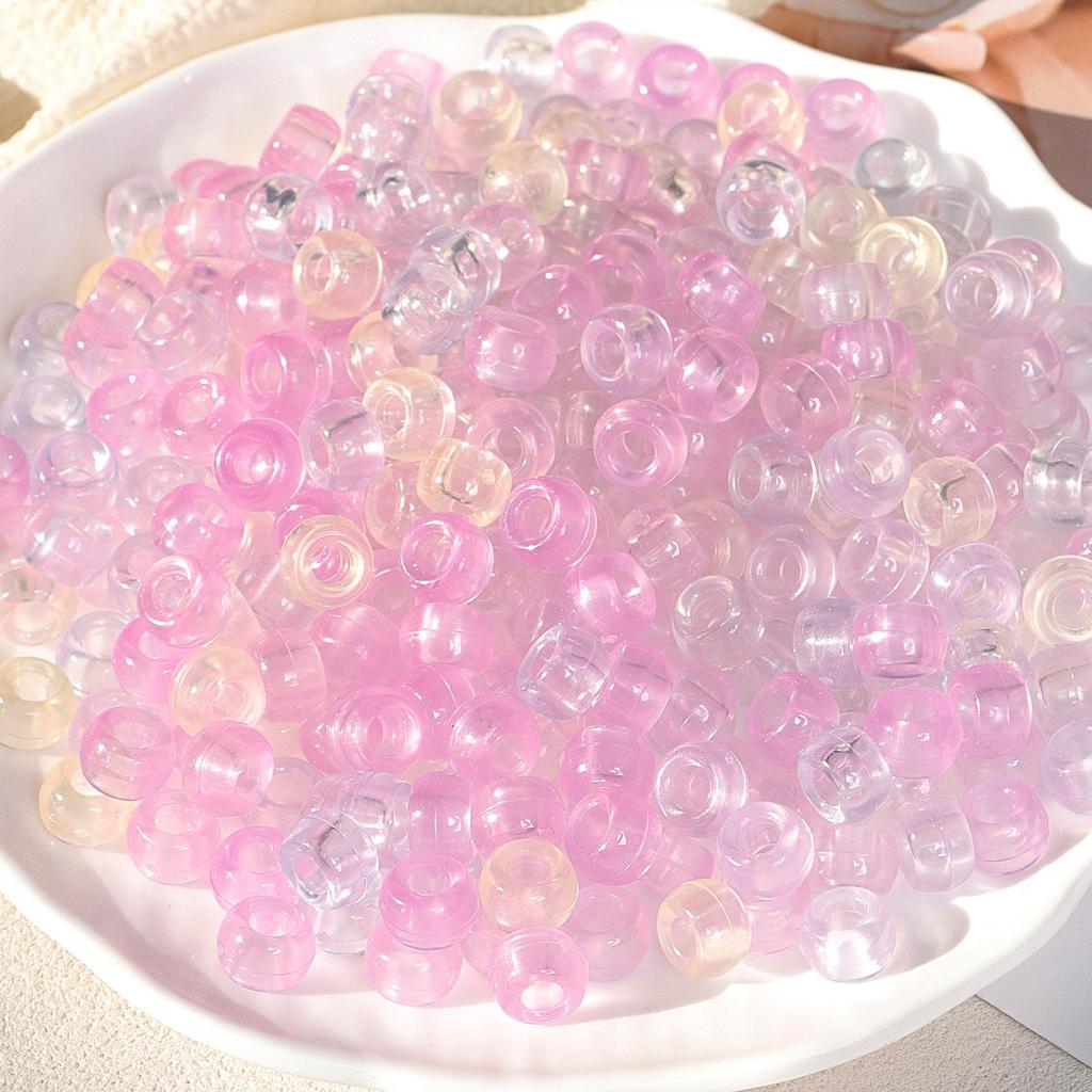 "100 Pcs Large Hole Transparent Frosted Barrel Beads - Colored Onion Powder Plastic Pony Beads for Dreadlocks and Wigs"