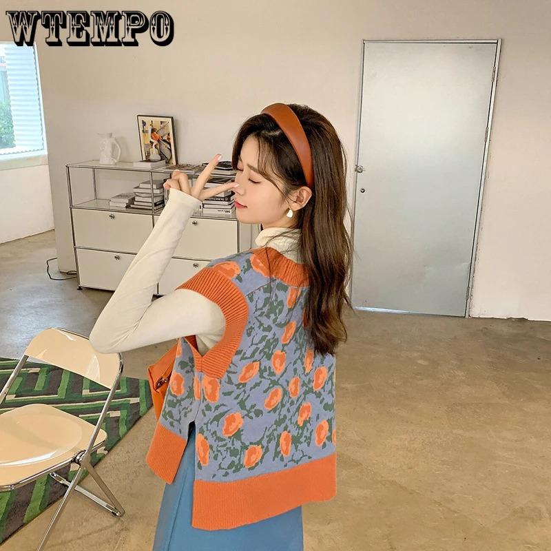 Embroidery Floral Knit Vest Women Short Sweet Sweater V-Neck Pullover Pull Jumper New Fashion Autumn Winter