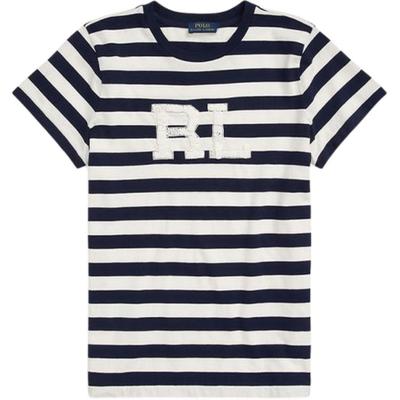 Polo Ss22 Logo Gestreift Rundhals Kurzarm T-Shirt Damen T-Shirt Blau WMPOKNINCU20434-410