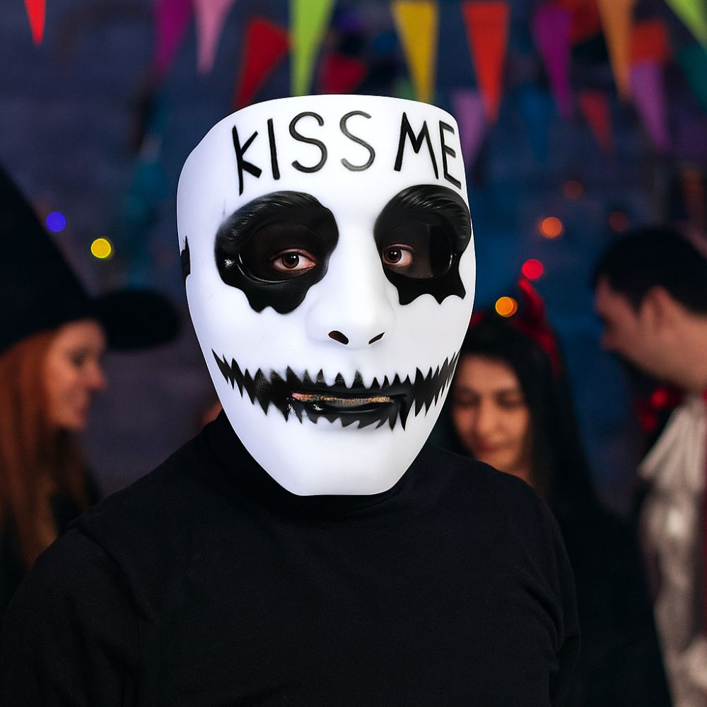 Cyberpunk White Makeup Halloween Mask Full Face Hand-painted Hip Hop Mask Scary Cosplay Mask Anime Cosplay