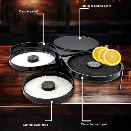 3-Tier Margarita Salt Rim Box for Large Glasses Double Compartment Glass with Juice Sponge Reusable Cocktail Bar Side Essential