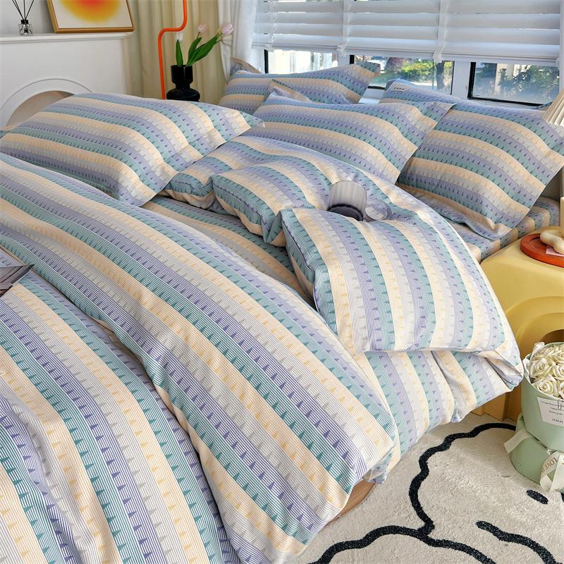 Set de pat din bumbac din patru piese, set din trei piese de husă de pilota de dormitor din bumbac pur și cearșaf de pat