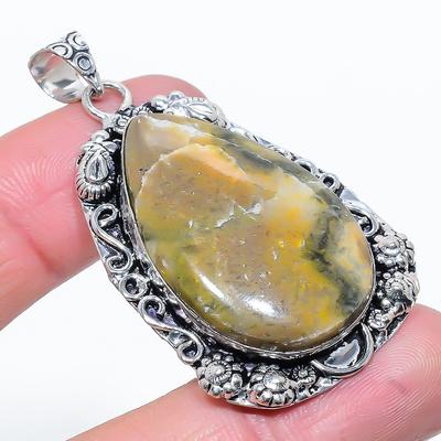 Natural Bumblebee Jasper Gemstone 925 Sterling Silver Gift Pendant 2.17" E5B75