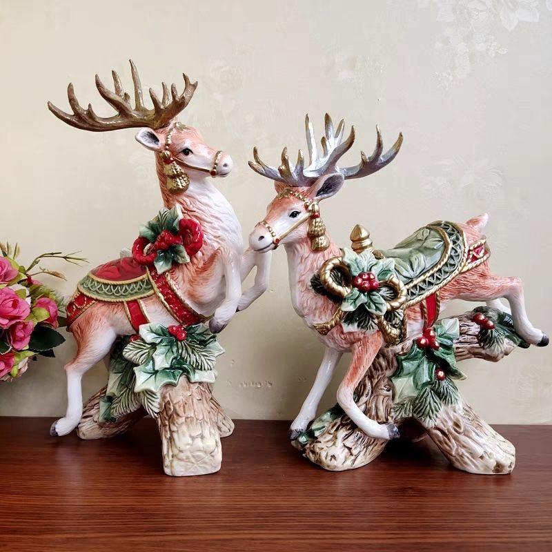 Ceramic Christmas Deer Candlestick Ornament Festival Restaurant Decoration Gift European Blessing Decoration