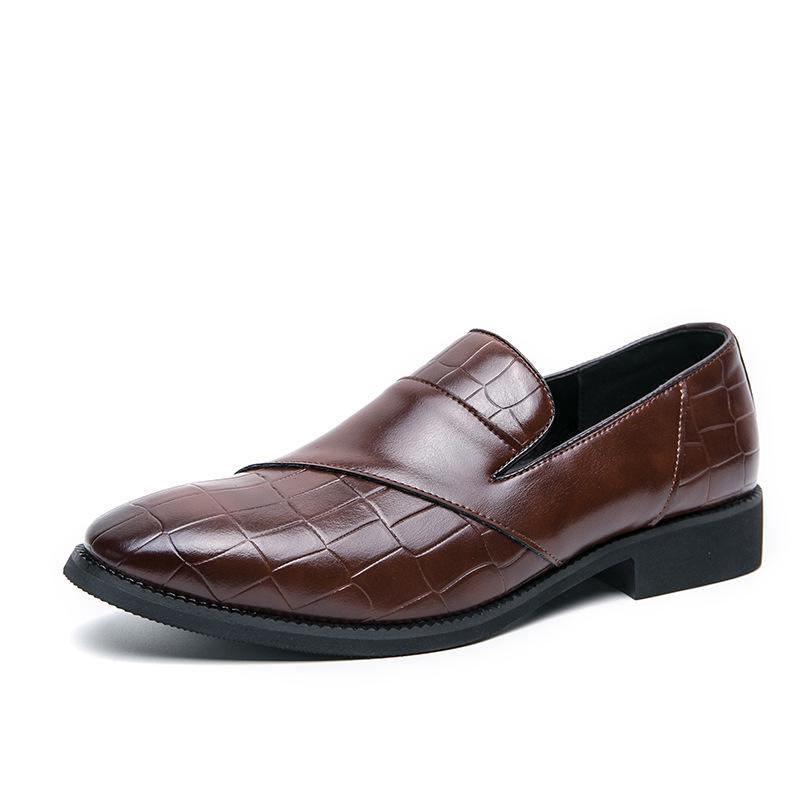 European Plus Size Leather Loafers for Men - Embossed, Spliced Design for Spring/Autumn 2025
