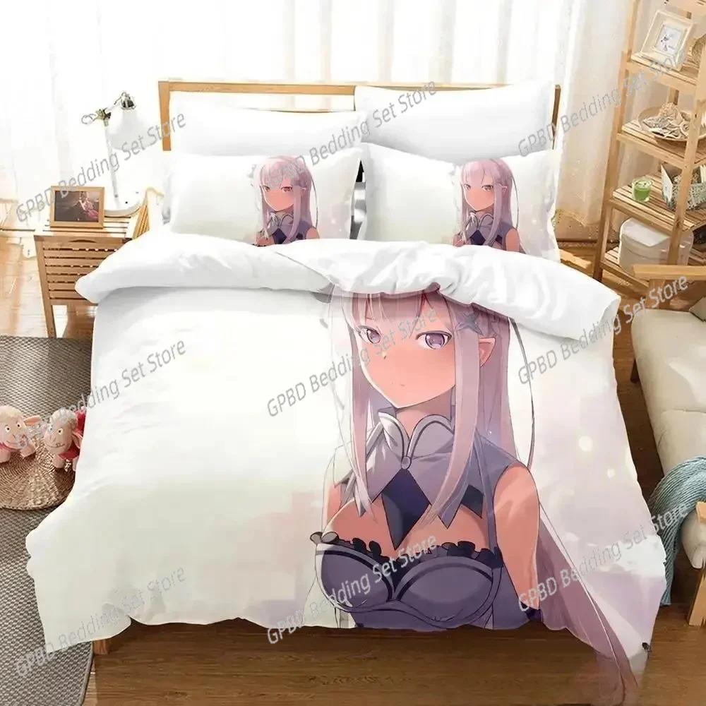 3D Anime Re Zero Rem Ram Emilia 3D Duvet Cover Bedding Set Comforter Linen Pillowcases Home Decor Single Double Twin King Queen