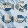 Pastoral Style Home Accessories 4PCS Wooden Fish Wall Decoration, Rustic Mediterranean Hanging Plaques, Blue White Ocean Themed Decor Geometric