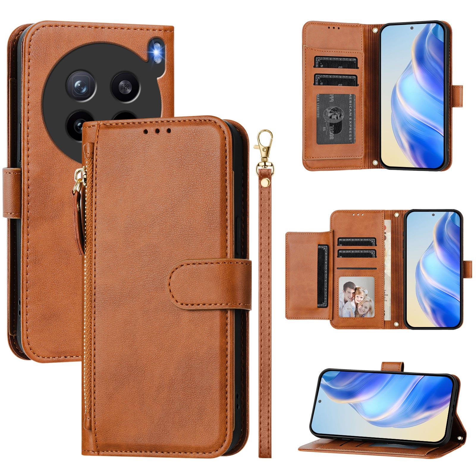 

For vivo X200s 5G Case Zipper Pocket Multiple Card Slots Leather Phone Cover Brown
