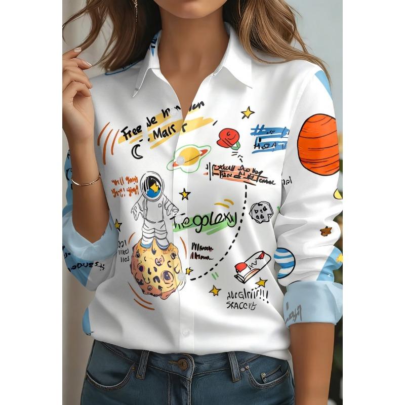 Ladies' long sleeved shirt, 3D printed, fashionable outfit