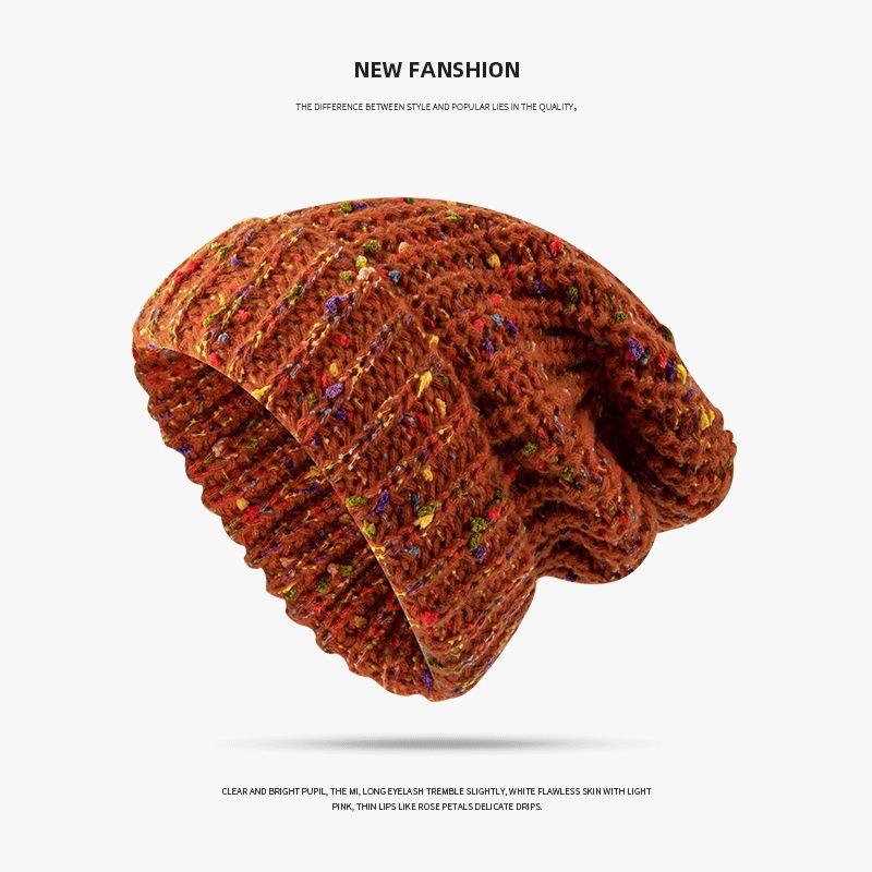 Versatile Wool Hat Women's Big Head Circumference Showing Face Small Pile Hat Autumn and Winter Mixed Color Warm Knitted Pullover Hat