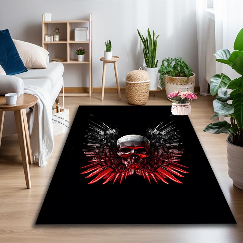[1pc Skull Wing Graphic Office Carpet] Easy Maintenance Chair Rug for Conference Room Use, Durable Area Sofa Floor Mat