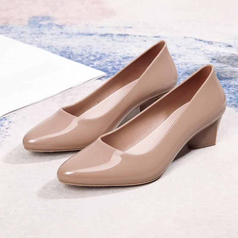 

Coarse heel fashion casual height increase Internet celebrity women summer plastic pointed head bag head versatile sandals middle heel single shoes 36 абрикосовый