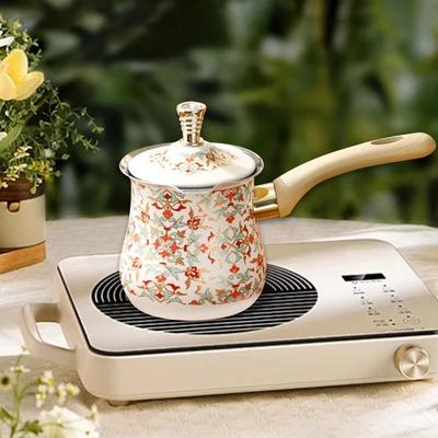 550ml Turkish Coffee Pot Long Wooden Handle Arabic Style Butter Melting Pot Stainless Steel V Shape Diverter Port Milk Pot