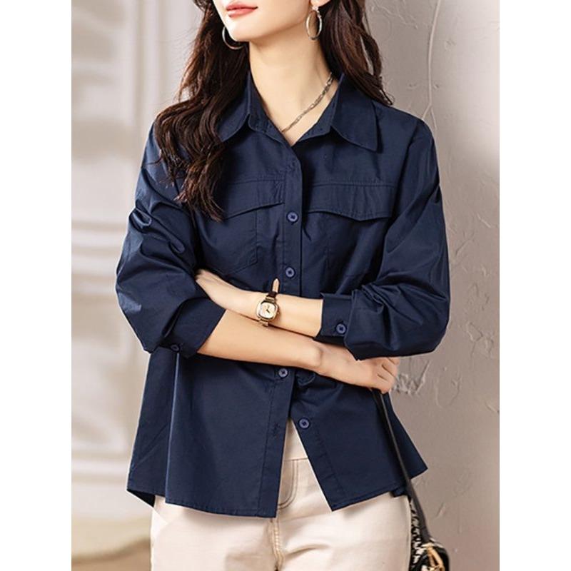 Cotton and Women's Outfits Are Fashionable This Year's Popular Tops Small Shirts Long-sleeved Shirts