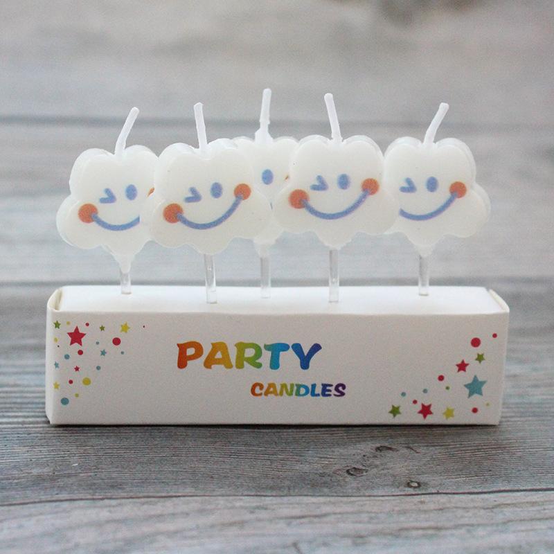 Cute Cloud Smiley Birthday Cake Candles Korean Ins Creative Children's Party Decoration 5 Pack Candles