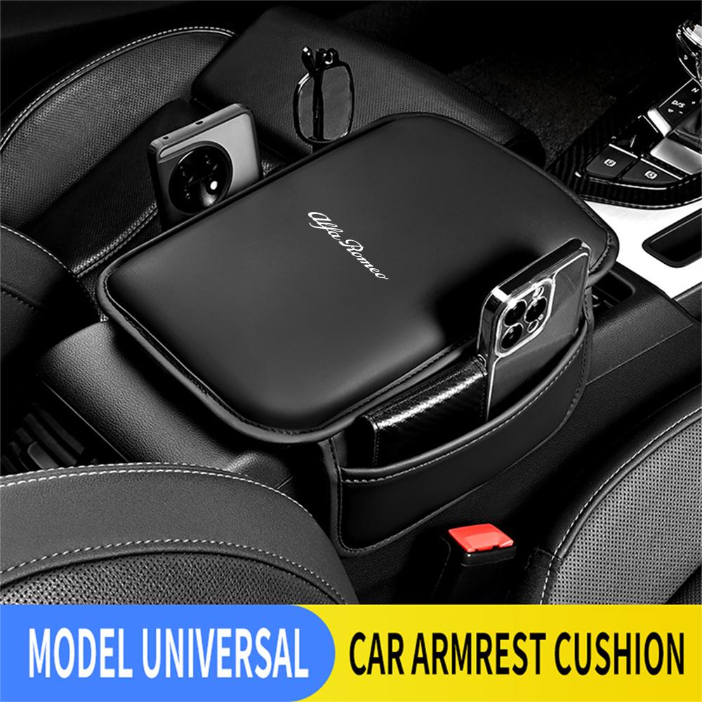 1pc For Alfa Romeo Sportiva 159 Mito 147 Stelvio Black Car Armrest Box Pad PU Leather Arm Rest Protection Cushion Cover Styling