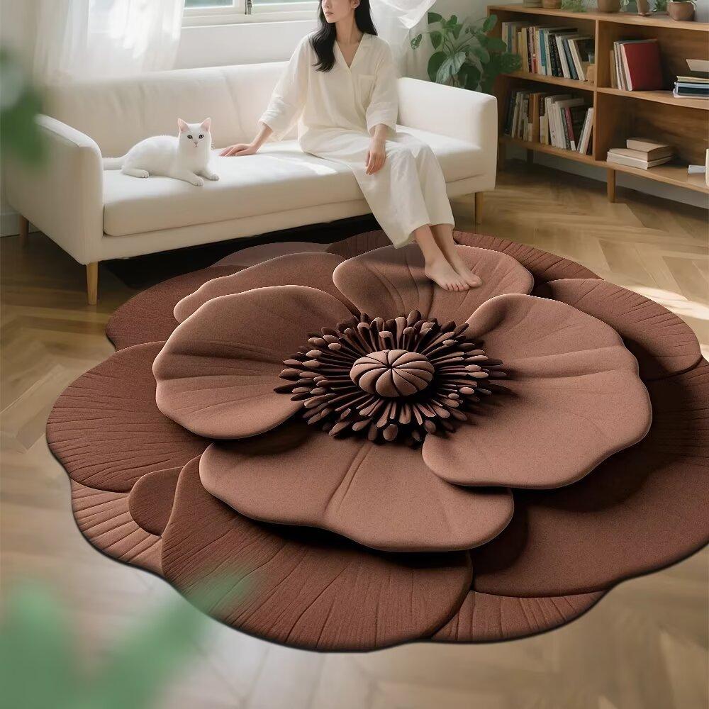 3D Floral Crystal Velvet Floor Mat For Living Room Polyester Fiber Easy To Clean Stain Resistant Decorative Rug For Bedroom And Home Decor