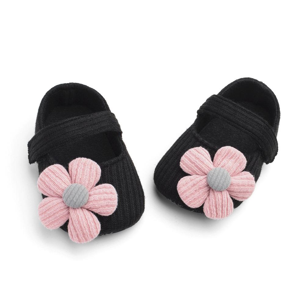 Baby First Walkers Woolen Knitting Cotton Flower Bow Princess Soft Bottom Baby Casual 0-3 M Old Newborn Indoor Shoes