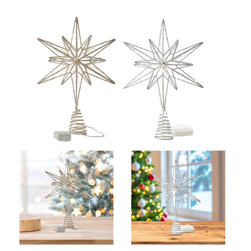 Estrela Grande para Topo de Árvore de Natal Ornamento Glitter Ferro Decoração Festiva para Centro de Mesa de Festa e Árvore de Natal Externa