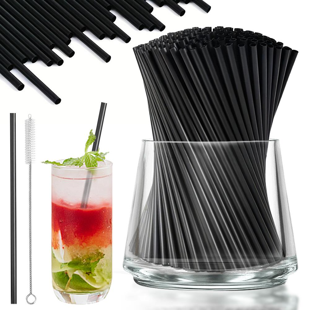 100Pcs Cocktail Straw with Straw Brush Flexible Plastic Straw Reusable Milkshake Straws Wedding Party Supplies Straw
