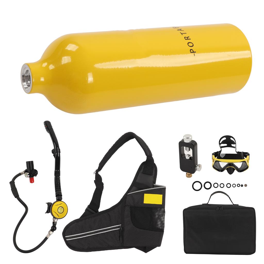 DIDEEP 1L Mini Scuba Diving Tank Pressure Relief Valve Kit with Diving Goggles Strap Bag Refill Adapter
