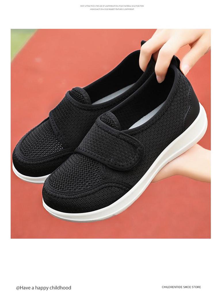 Damskie Wiosenne Dzianinowe Oddychające Lekkie Modne Buty do Chodzenia na Rzepy Rehabilitacyjne dla Starszych