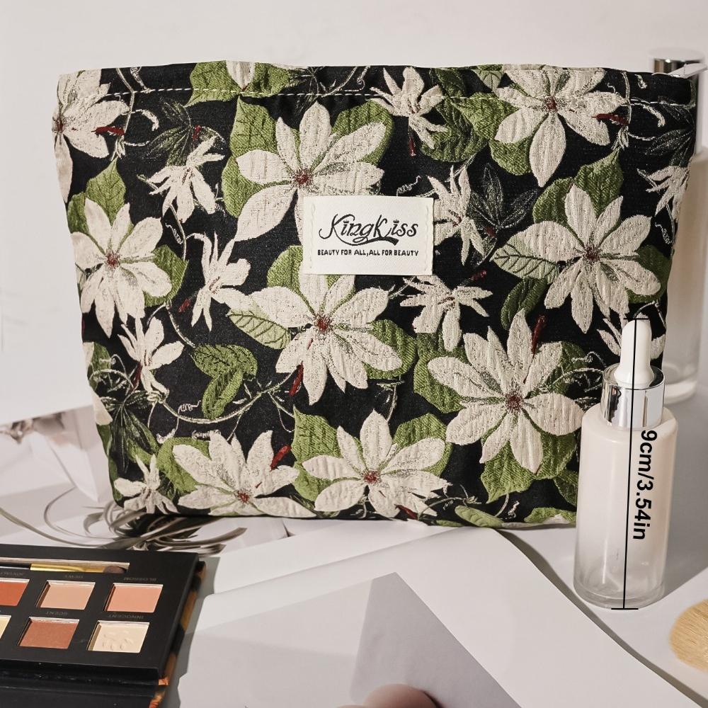 Vintage Flower Women Makeup Storage Handbag Portable Cosmetic Toiletry Organizer Pouch Large Capacity Floral Wash Bag