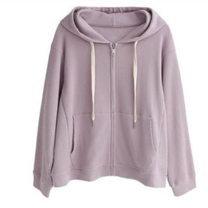 New Korean Version of Spring and Autumn Waffle Sweatshirt Loose and Thin Casual Hooded Jacket Design Top for Women