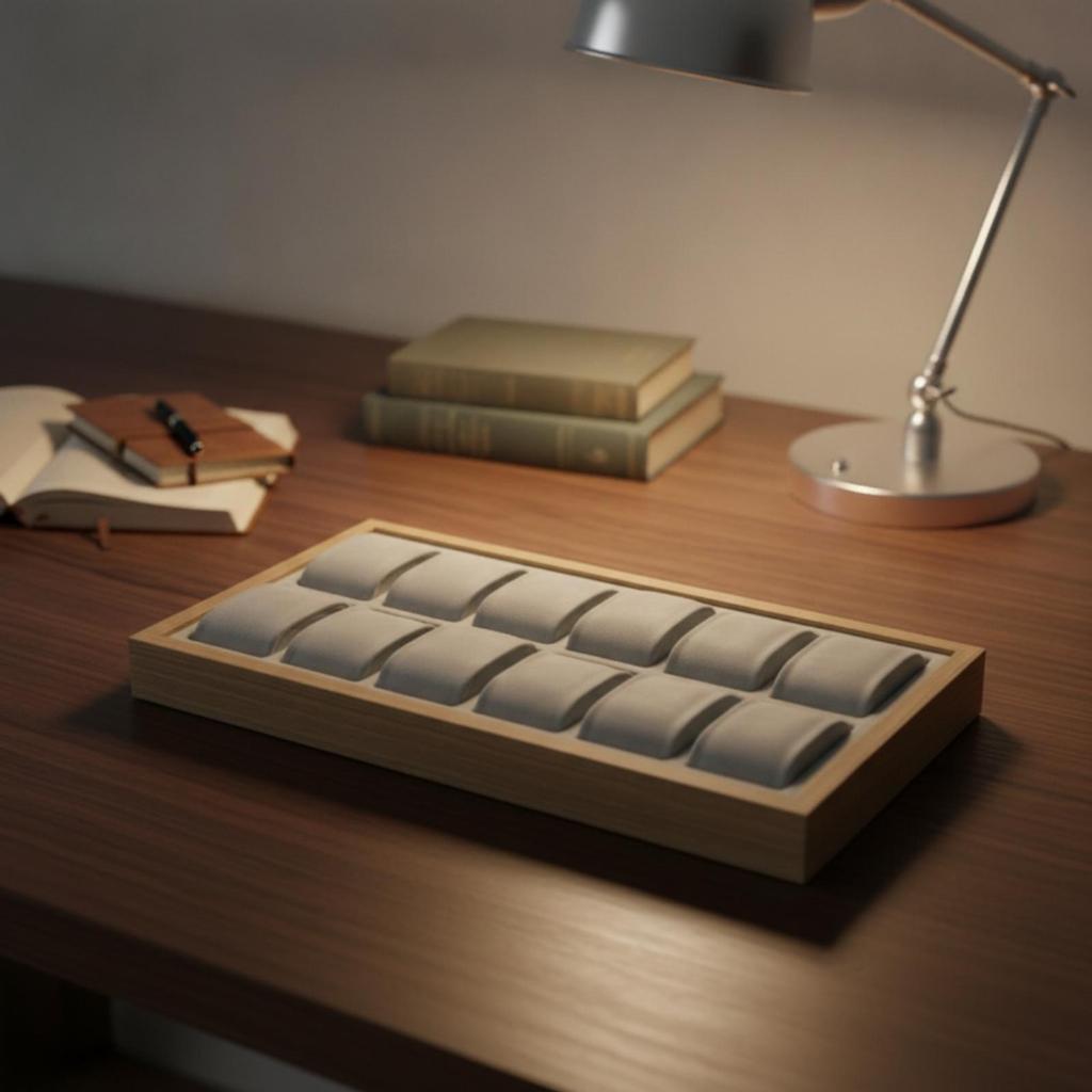 Vassoio per Orologi con 12 Scomparti Finitura Legno per Esposizione per Rivenditori, Collezionisti, Bancone,