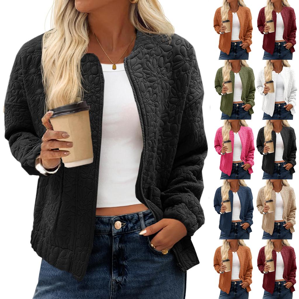 Women's Fashionable Winter Casual  Zipper Jacket Solid Color Jacket