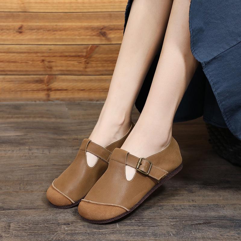Retro Mori Style Women's Handmade Leather Flats - Comfortable & Versatile (2011-25)