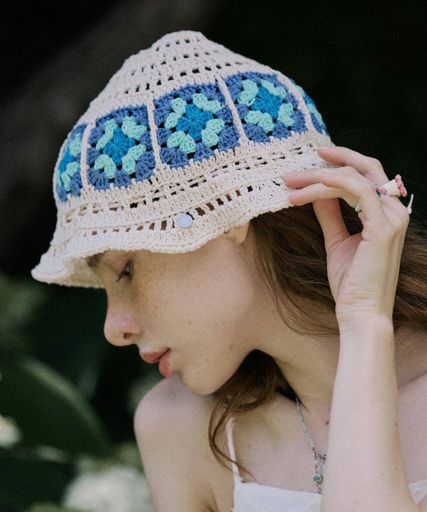 Melimotibeu Flower Doily Crochet Hand Knitted Hat (White)