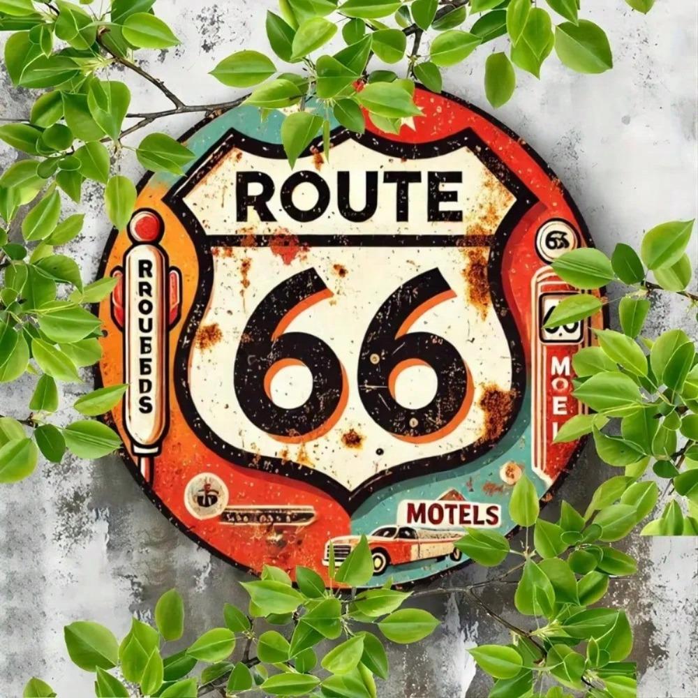 Vintage Route 66 Metal Poster, Wall Decor for Living Room