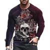 Autumn Winter Men's Pullover Long Sleeve Top Loose Fit Spring Skeleton Youth Men Round Neck Casual T-shirt